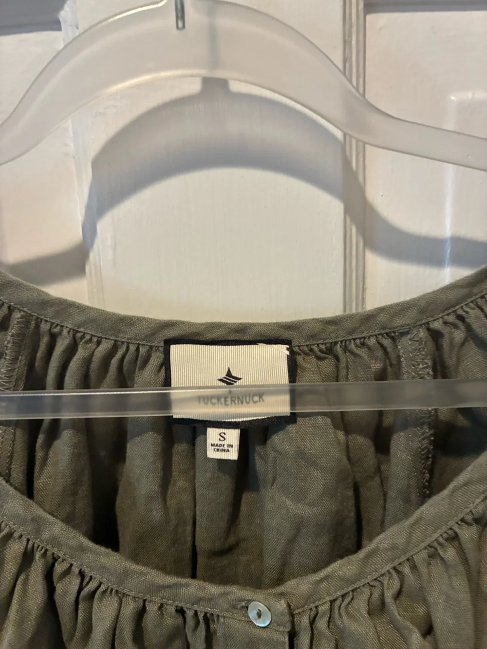Tuckernuck Olive Green Button-Front Puff Sleeve Top